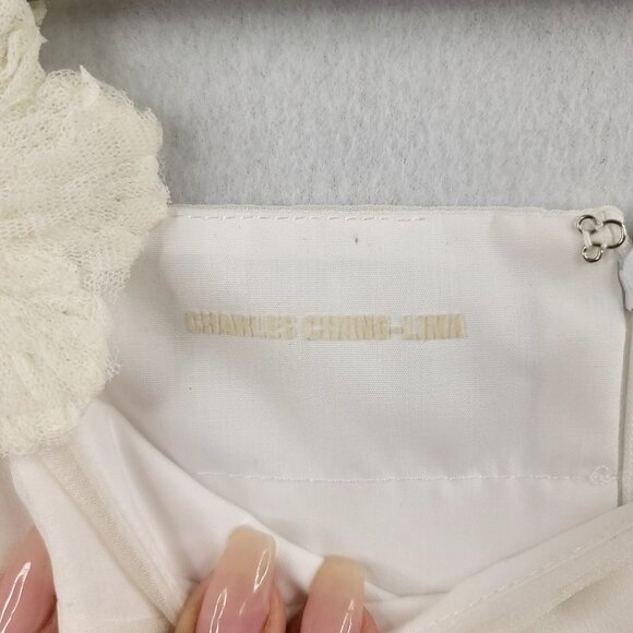 Charles Chang-Lima Silk Ivory Sleeveless Tiered Dress Floral Straps Size 4 USA - Picture 4 of 9